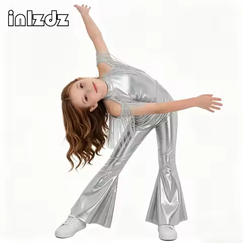 Shiny Halloween Hippie Costume for Kids Girls Tassel Sleeves Sequins Disco Outfit 70s 80s Prom Flare