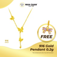 WAH CHAN 916 Gold Necklace - Stone Triple Butterflies OSC1057