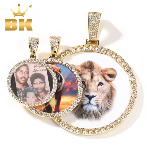 THE BLING KING Oversize Large Round Custom Photo Pendant Necklace Engrave Name Iced Out CZ Hiphop Je