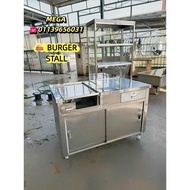 Stainless Steel Stall Burger Roti Canai With Glass Overshelf With Hotplate/Roti Canai Stall/Gerai Bu