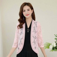 Khăn Choàng Nữ Ngoại Cỡ Tay Ngắn Ren Hoa Nhún Áo Cardigan Bolero Hở Phía Trước Quần Áo Chống Nắng Ch