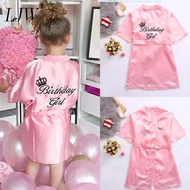 2022 summer girl pajamas nightgown pajamas ice silk embroidery letter lace bathrobe home service 2-6yrs wear