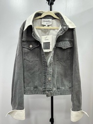 Chanel 25P新款翻領灰色牛仔外套 Chanel jacket faded denim  grey white size：34