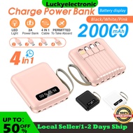 【SG Stock】20000 Mah PowerBank Mini Charging Power Bank Built-in With 4 Wires LED Flashlight Mini 充电宝