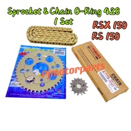 RS150 RSX150 RSX 150 RS 150 Sprocket Set 428 (1 Set) 428 O-Ring Chain Gold + Spocket Spoket MCS + Ra