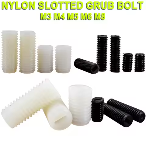 Nylon Slotted Grub Bolt M3 M4 M5 M6 M8 M10 M12Black/White Plastic Insulated Slotted Flat Point End N