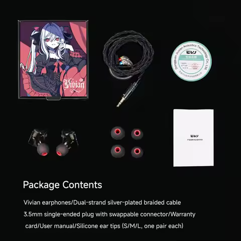 CVJ Vivian 10mm Dual-Magnet Bass IEM Earphones - V-Shaped Sound, Detachable Cable, Anime Faceplate, 