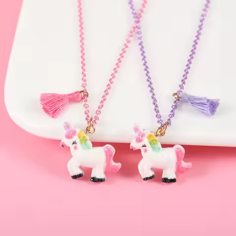 Elviragirl 2Pcs/set White Resin Unicorn Pony Tassels Best Friend Necklace BFF Friendship Jewelry Gif