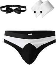 Mens Butler Lingerie Underwear Tuxedo Waiter Server Brief Costume Outfit, Black 06, One Size