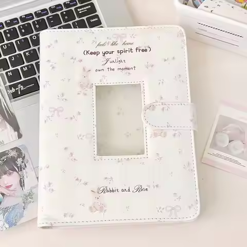 1pc Kawaii PU Photo Card Binder A5 Loose-leaf Photo Album Pink Floral Patterns Collectibles Booklet 