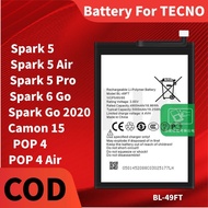 Battery For TECNO Camon 15 / Spark 5 / 5 Air / 5 Pro / Spark 6 Go / Spark Go 2020 Bateri POP 4 / POP