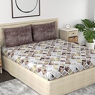 Huesland by Ahmedabad Cotton 186 TC Cotton Bedsheets for Double Bed with 2 Pillow Covers - Taupe, Be