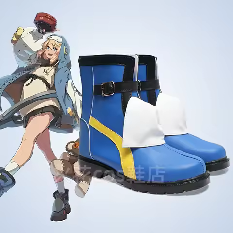Anime Guilty Gear Bridget Cosplay Shoes Deep Blue Short PU Leather Boots For Halloween Carnival