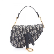 【二手】Dior 迷你斜紋提花馬鞍包 海軍藍帆布皮革斜紋馬鞍包 女士迷你款 二手 A
