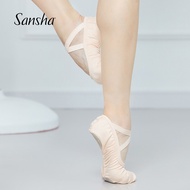 【Love ballet】 Sansha Ballet Dance Shoes For Adult Kids EU33-42 Suede Split-Sole With Stretchable Elastic On Bottom Soft Ballet Slipper 601E