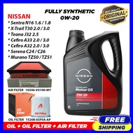 (ENGINE OIL+OIL FILTER+AIR FILTER) Nissan 0W20 Fully Synthetic Engine Oil (Sentra/X-Trail/Serena/Teana 2.5/Murano) 0W-20