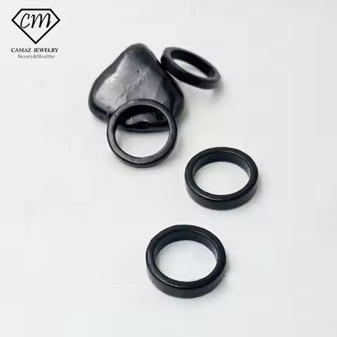 CAMAZ 100% Natural Russian Original Shungite Ring Men's Black Premium Luxury Power Ring