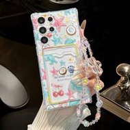 Cute Painted Transparent Starfish & Turtle Multi-Function Card Holder Wallet With Wrist Strap, Thick
