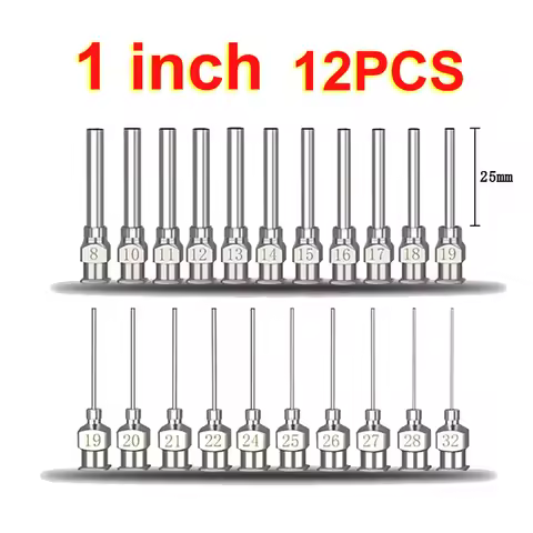 12Pack 25mm 8-30G Stainless Steel Dispensing Needle Blunt Tip Luer Lock 1"All Metal Blunt Syringe Ne
