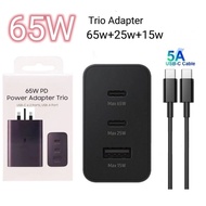 Samsung 65W Galaxy S24 S23 Ultra Trio Adapter Charger 5A PD Type-C to C USB Cable Can Support 3 Devi