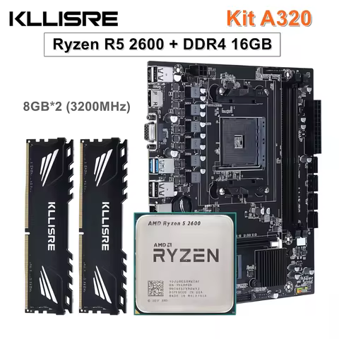 Kllisre A320kit AMD Ryzen R5 2600 cpu DDR4 16GB 3200MHz memory A320 motherboard