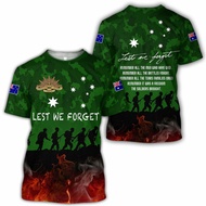 3D Printing Anzac Day 3D T Shirt For Men Clothing Lest We Forget Australia New Zealand Hero Graphics