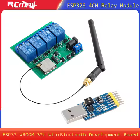 ESP32S 4CH Relay Module ESP32-WROOM-32U Wifi+Bluetooth Dev Board + 2.4G WIFI Antenna + CP2102 Serial