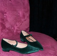 Dorothy 珍珠繫帶絲絨平底鞋 綠色