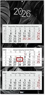 Timr 3-Month Calendar 2026 - Wall Calendar 3 Months with Slider - 70 cm Three-Month Calendar Multili