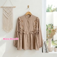 Elysia Jumbo Embroidered Blouse Ld 92 - 140 Crinkle Blouse Top TrendyWanita White Burgundy Nude Moch