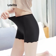 Lovito Casual Plain Round Boyshorts Safety Pants for Women L48L072 (Apricot/White/Black)