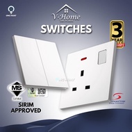 [SIRIM] VHome® White Switch UV Skin Texture Premium Switches Suis Socket Wall Slim Modern Design 13A