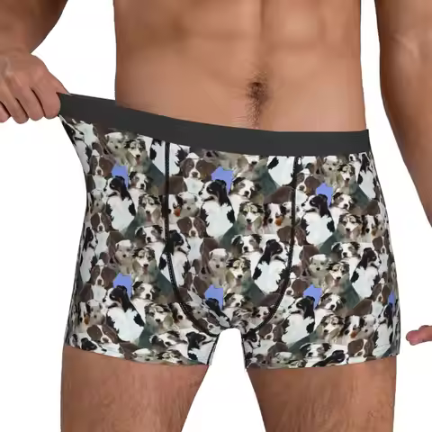 Dog Print Underwear Australian Shepherd Plain Panties Design Boxer Brief 3D Pouch Male Plus Size Box