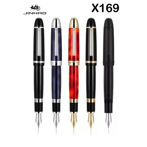JINHAO X169 Fountain Pen Gold Clip Pen Elegant Black EF/F/M Nib Writing Ink Pen Pk 9019 Office Schoo