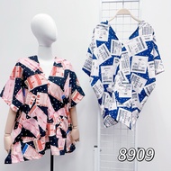 Kaftan top 4D TOTO print Women’s top V-neck Front pockets (8909) blouse women