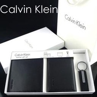 【CK專櫃真品】美國Calvin Klein正品零錢袋短夾+名片夾+鑰匙圈三件式禮盒組 男用真皮皮夾