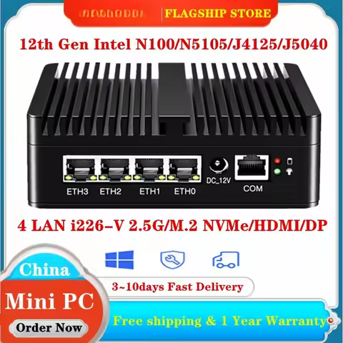 BKHD 4 LAN i226-V 2.5G 12th Gen Intel N100 Mini PC Firewall Router N5105 N6000 NVMe Fanless Mini Com