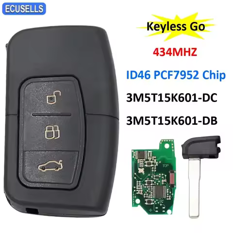 Ecusells Keyless Go Remote Smart Key 433.92Mhz ID46 PCF7952 Chip for Ford C-Max Focus MK2 Kuga Monde