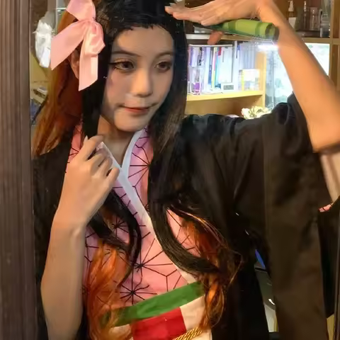 Halloween Anime Kamado Nezuko Cosplay Costume Costumes Kimono Haori Wig Clogs Suit For Adult