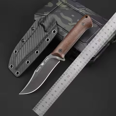 B104 - Integrated small straight knife, high hardness 14C28N, linen handle, carbon fiber K sheath, c