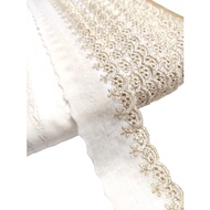 35MM-40MM Floral Design Embroidery Cotton Lace Border Lace Sewing Fabric Baju Kurung Kain Renda Kahwin Borong [1 Yard]