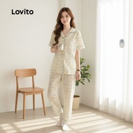 Lovito Refine 2pcs Set Piyama Musim Bunga/Panas Manis untuk Wanita LNE121077