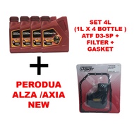 100% ORIGINAL PERODUA ATF D3-SP (1L) 3 &amp; 4 BTLS  + AUTO FILTER SET WITH GASKET PERODUA ALZA AXIA NEW