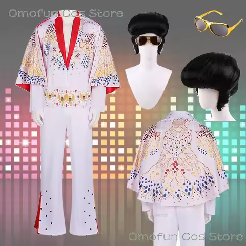 Men Women Elvis Cosplay Costume Wig Rock .Bell-bottoms Flares Dancing Perfermence Uniforms Performan