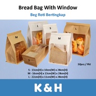 Bakery Bread Bag with Window / Tin-Tie Bag with Window / Bakery Toast Loaf Bread Pastry Roti Packagi