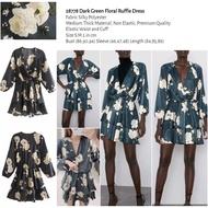 HIJAU 28778 Green Dress Green Floral Ruffle Dress