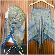 SQUARE VEIL WITH HUMAIRA SAGE FLOWER MOTIF COMBI DENIM