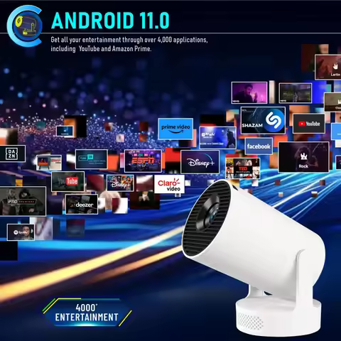 Portable Projector HY300 Ultra 4K Android 11 12000 Lumens WiFi 6 BT5.4 Outdoor Theater 5W HiFi Speak