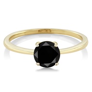 GSK Black Diamond Ring Female Yellow 10K Gold 1.05ct Round Real Diamond Simple Fashionable Unique Fe