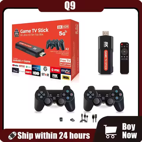 Q9 Game Stick Dual System Retro USB 2.0 8K Video Games Console with Wireless Controller 64G TV Stick
